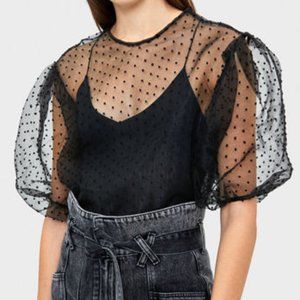 PUFF SLEEVE POLKA DOT ORGANZA BLOUSE